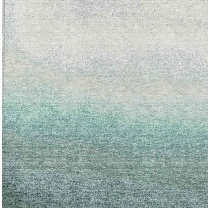 5' X 8' Pale Aqua And Gray Ombre Washable Indoor Outdoor Area Rug