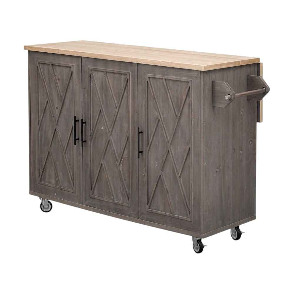 51" Brown Wood Rolling Kitchen Island