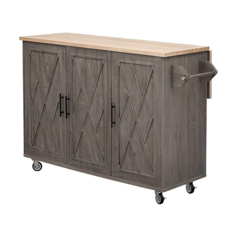 51" Brown Wood Rolling Kitchen Island