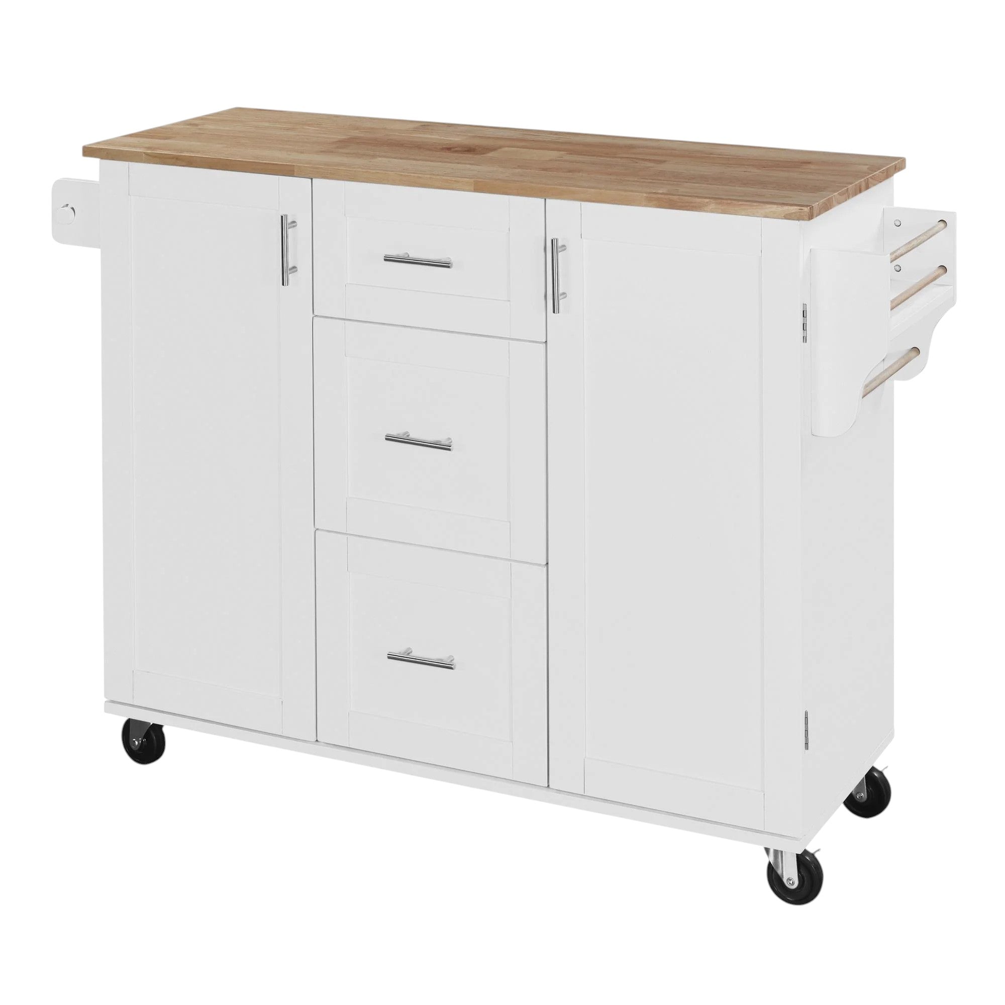 50" White Wood Rolling Kitchen Island - GreatEagleInc