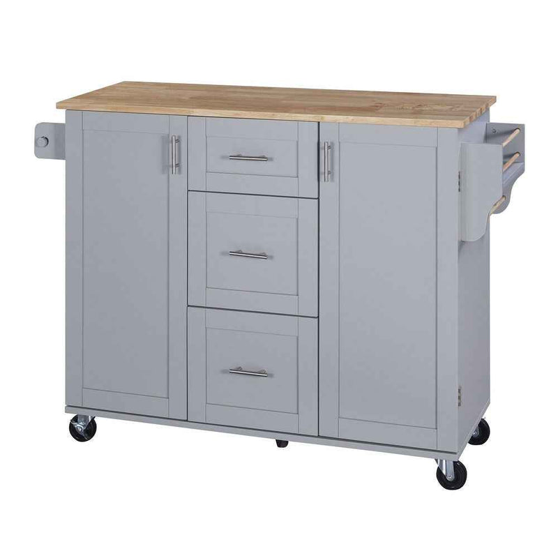 50" Gray Wood Rolling Kitchen Island