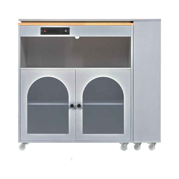 33" Gray Wood Rolling Kitchen Island With Storage