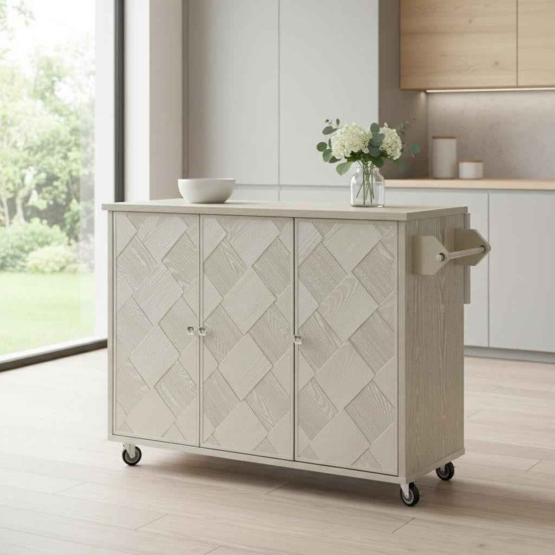 51" Champagne Wood Rolling Kitchen Island