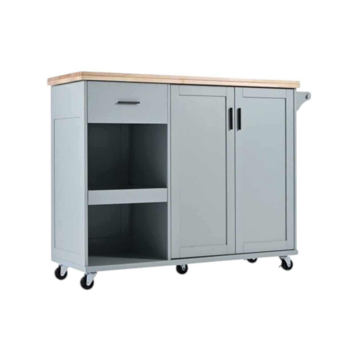 49" Light Blue Wood Rolling Kitchen Island With Storage