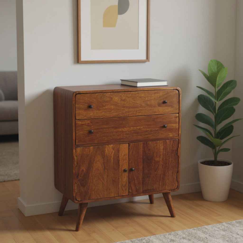 38" Chestnut Solid Wood Accent Cabinet With Two Doors And Two Drawers