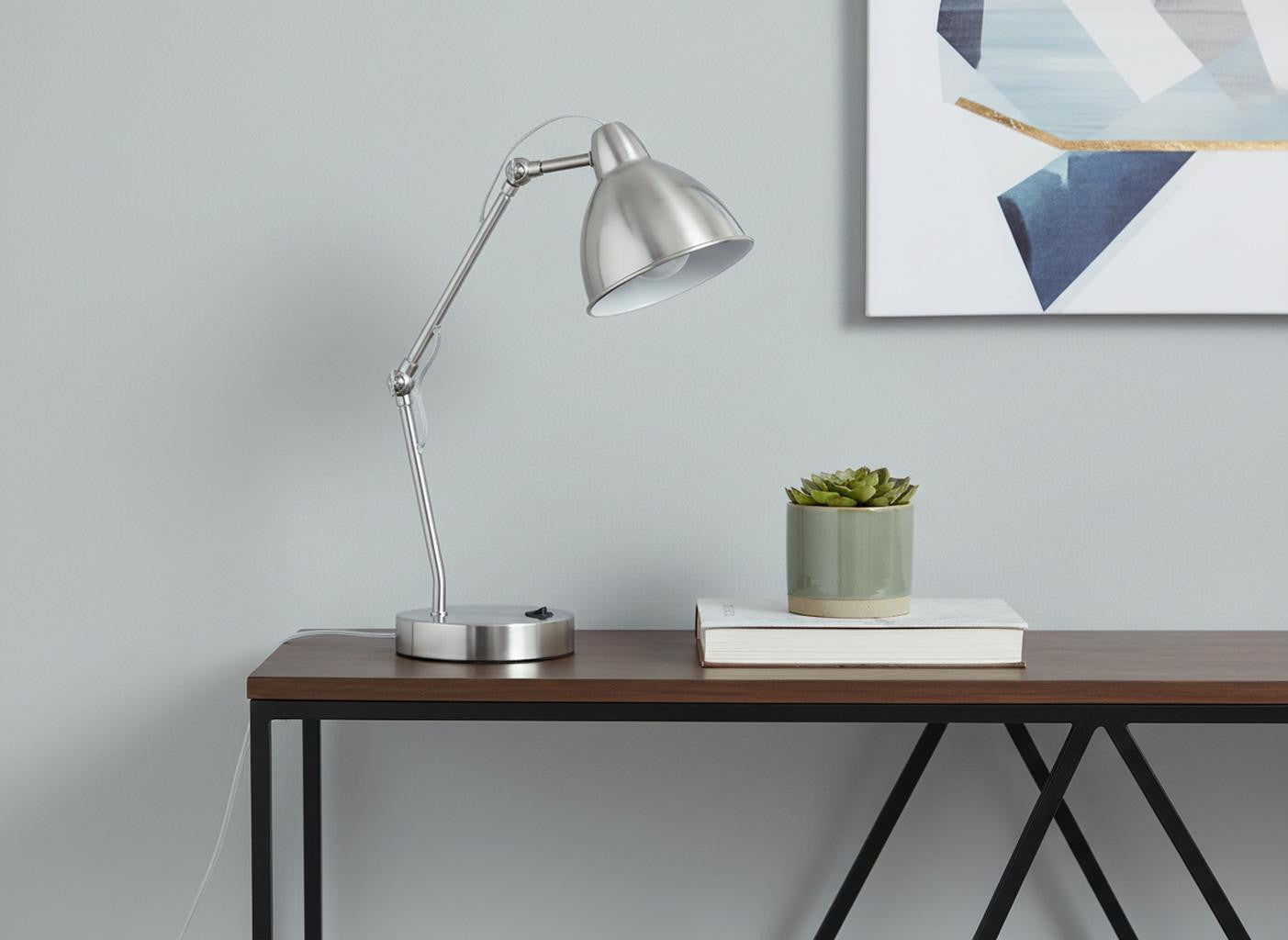 17" Nickel Metal Round USB Table Lamp With Nickel Dome Shade - Lighting