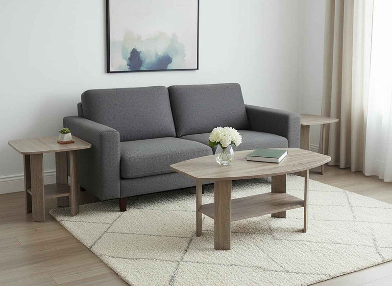 Set of Three 36" Taupe Coffee Table With Shelf