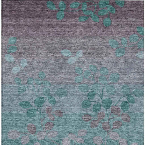 8' X 10' Teal Blue And Gray Floral Washable Indoor Outdoor Area Rug