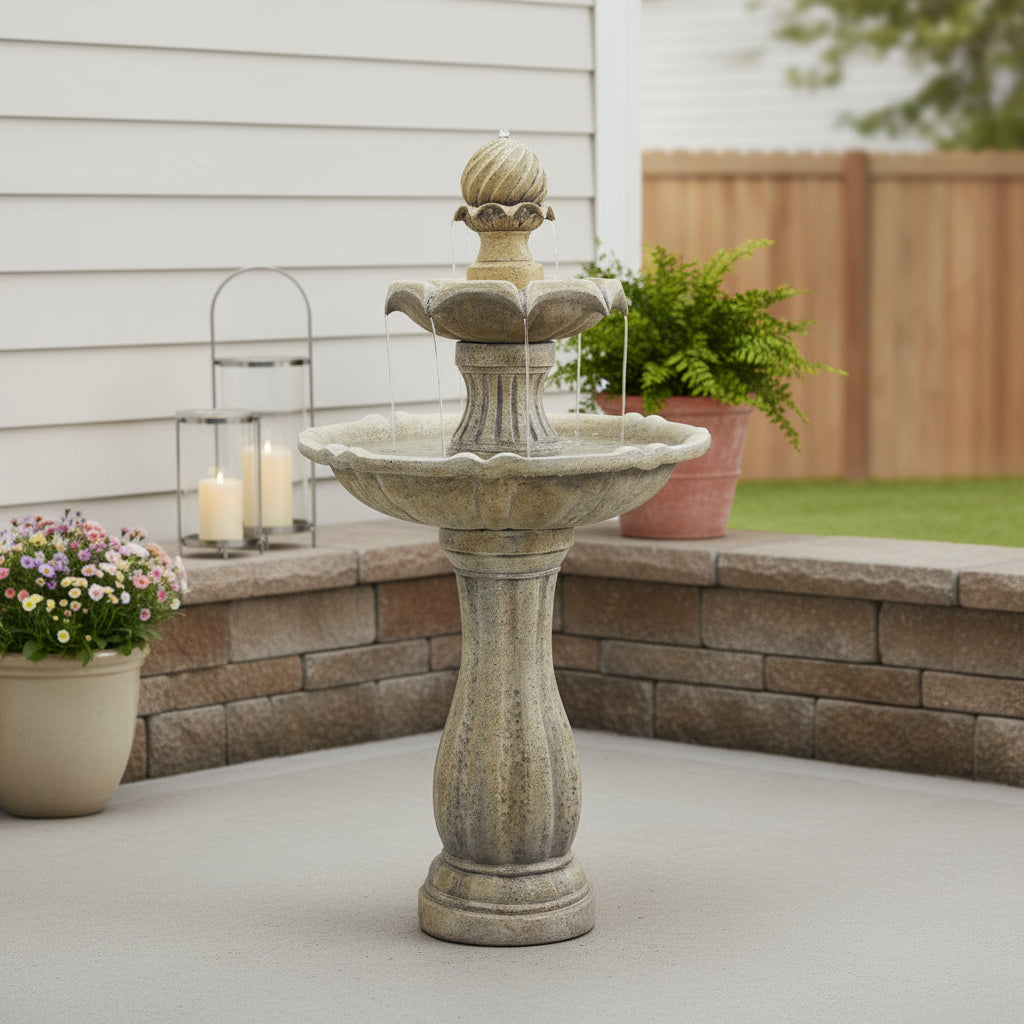 45" Beige Polyresin LED lights Garden Art