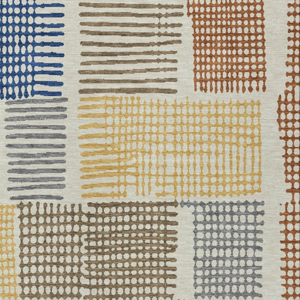 10' X 14' Beige Gold And Blue Geometric Washable Indoor Outdoor Area Rug - Sports & Outdoor
