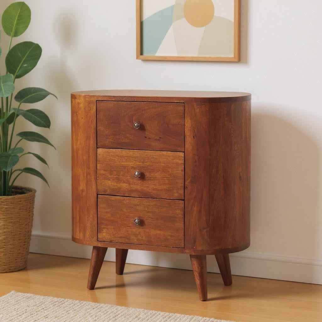 26" Chestnut Solid Wood Accent Cabinet With Two Doors And Three Drawers