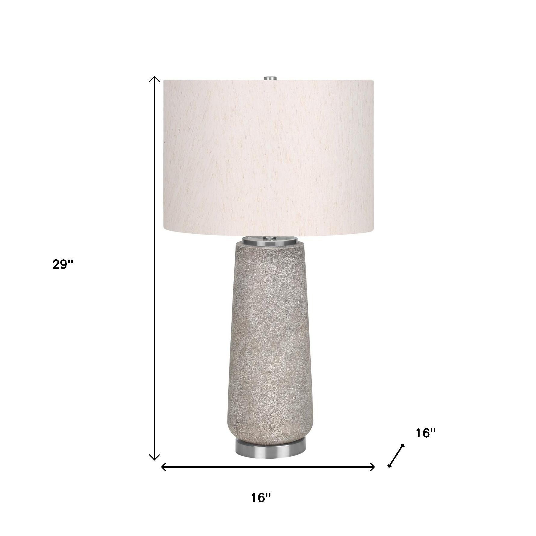 29" Gray and Silver Cylinder Table Lamp With Ivory Drum Shade - Lighting