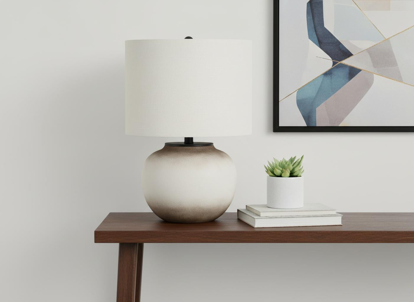 21" Cream Ceramic Round Table Lamp With Cream Drum Shade - Lighting