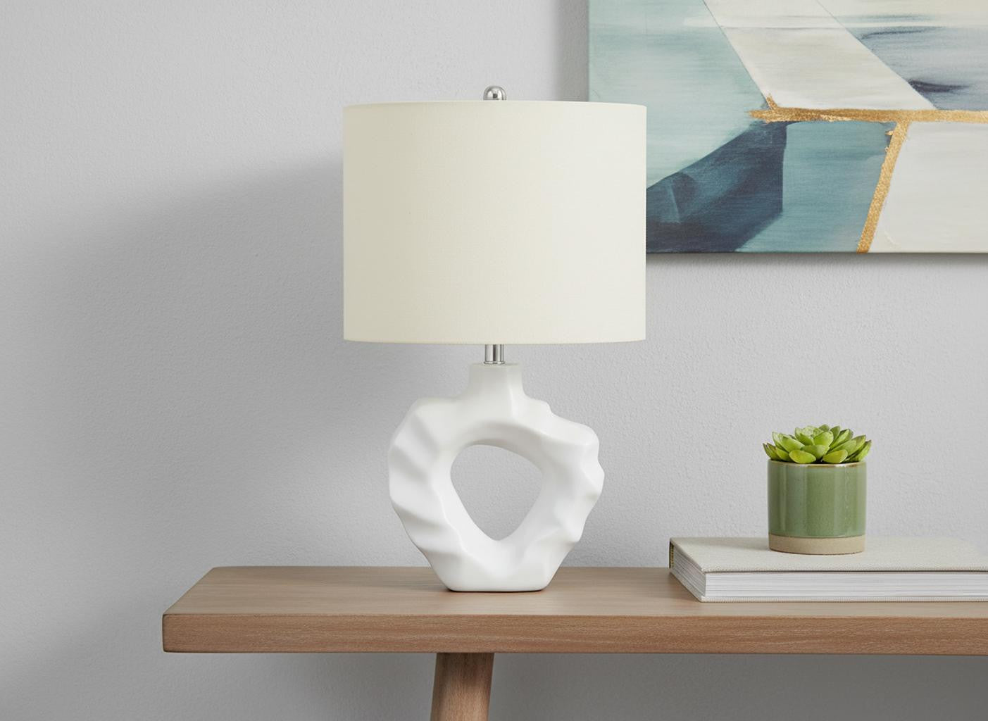 25" Cream Novelty Table Lamp With Cream Drum Shade - Lighting