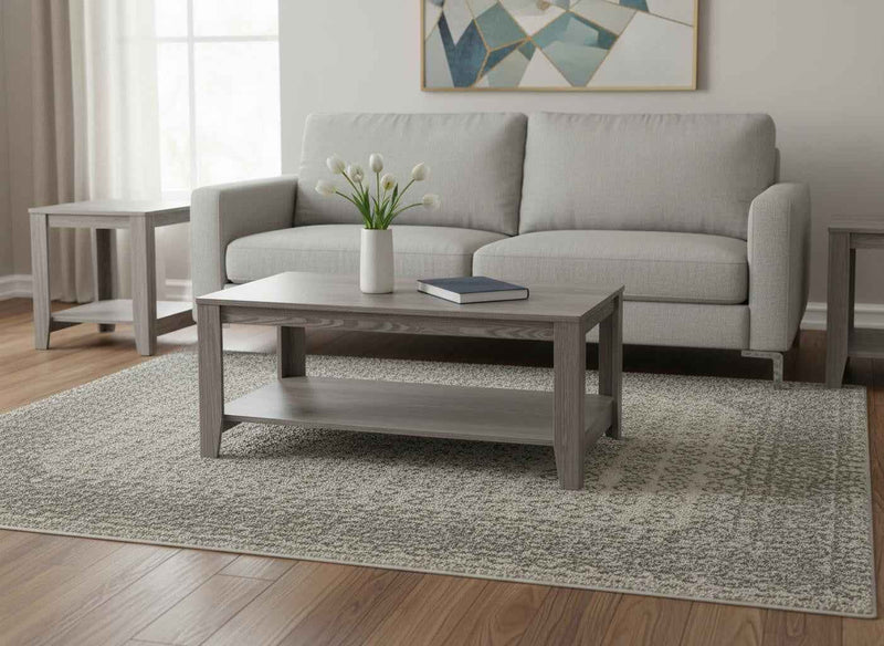 Set of Three 42" Gray Coffee Table With Shelf