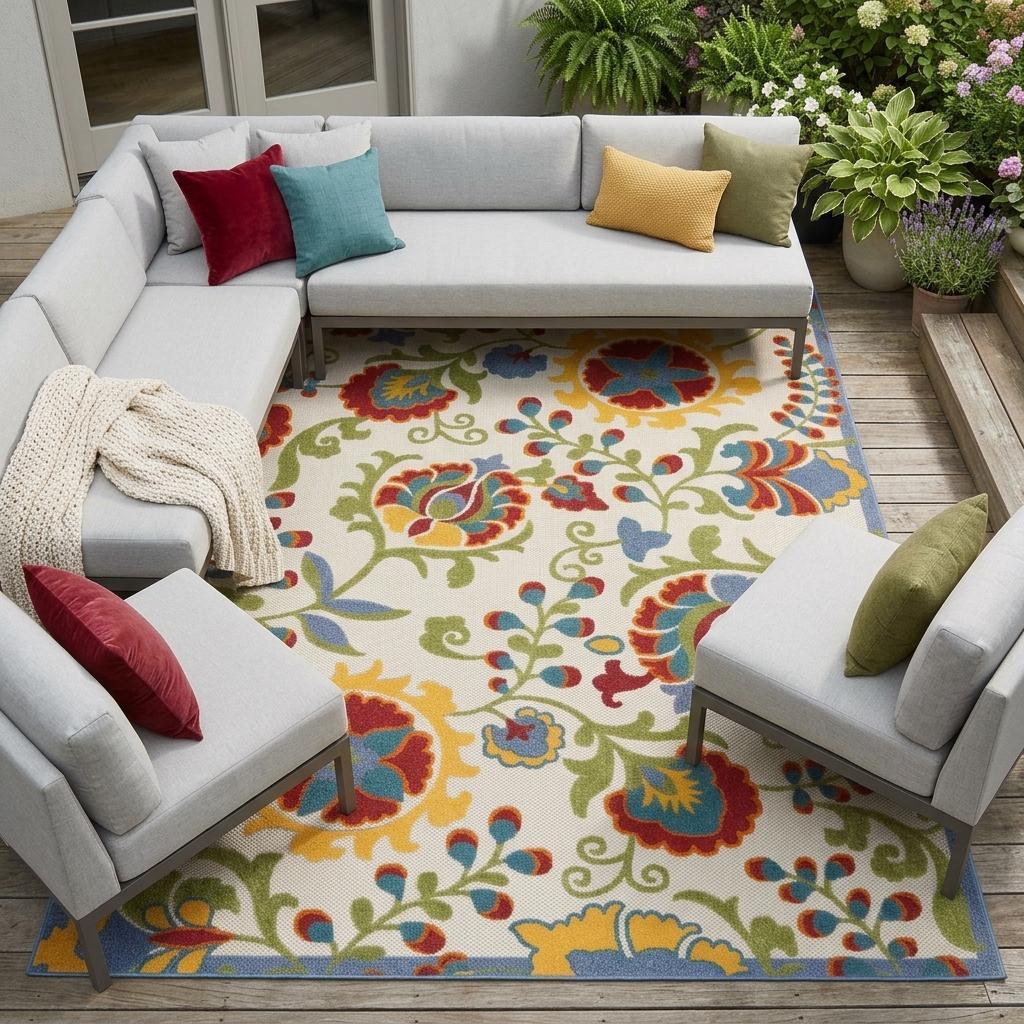 12' X 15' Green And Ivory Indoor Outdoor Area Rug - Outdoor