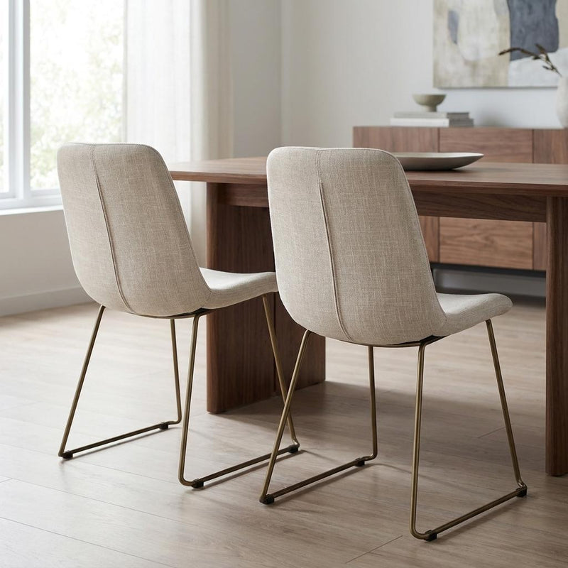 Set Of Two Cream And Gold Upholstered Fabric Side Chairs - Kitchen & Dining