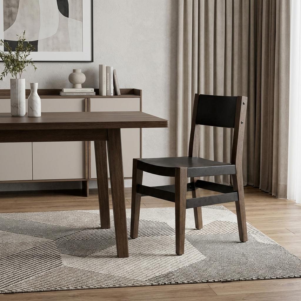 Black And Brown Metal and Wood Open Back Dining Side Chair - Kitchen & Dining