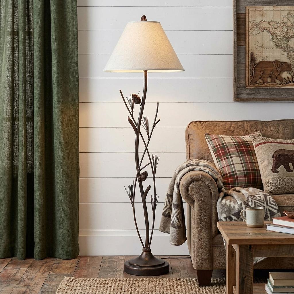 60" Rust Metal Floor Lamp With Brown Fabric Empire Shade - Lighting
