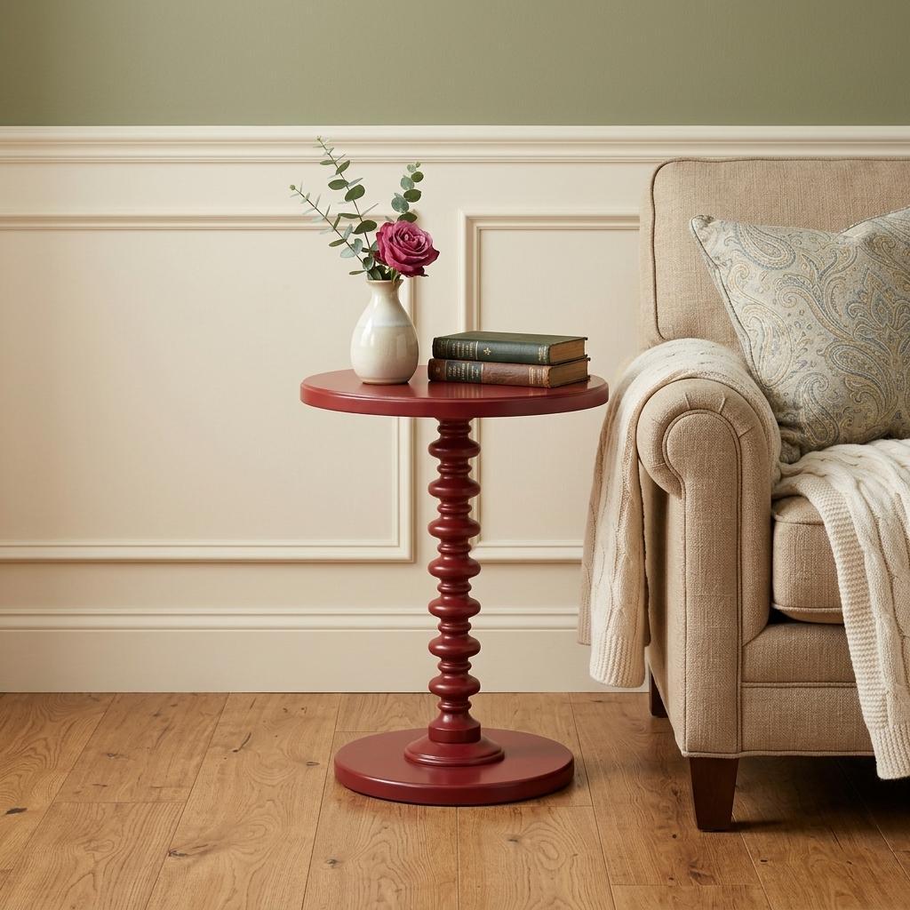 22" Red Solid Wood Round End Table - Living Room