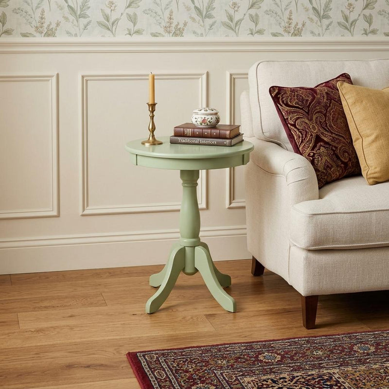 Light Green Solid Wooden Pedestal Side Table - Living Room