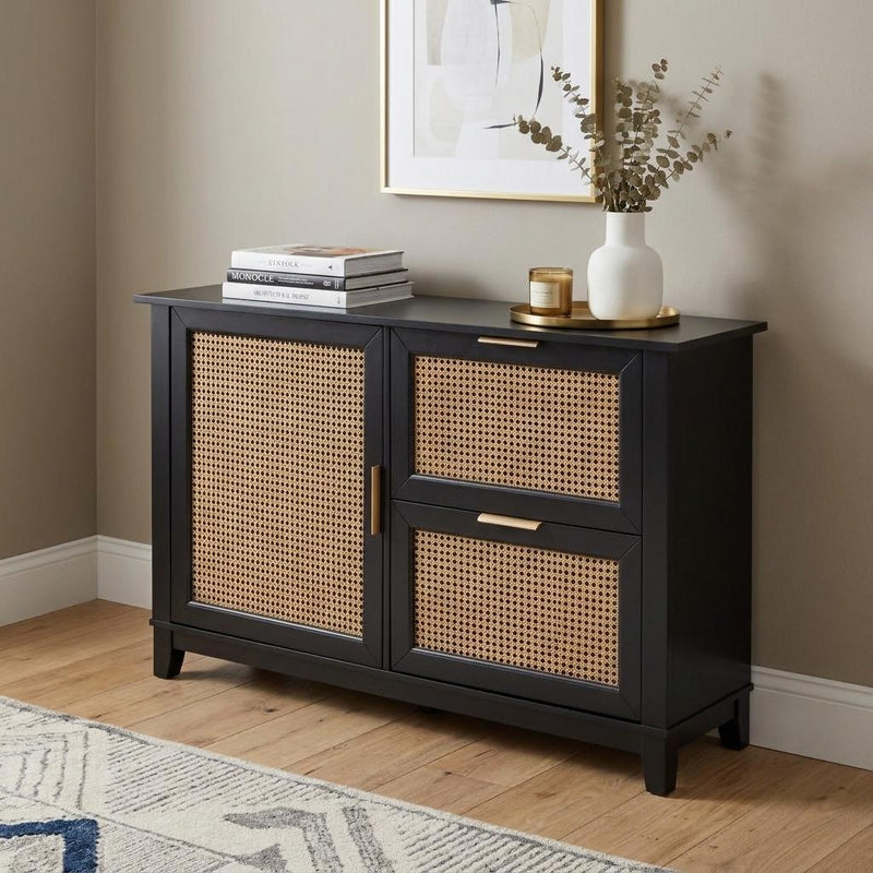 50" Black Solid Wood Two Drawer Sideboard - Kitchen & Dining