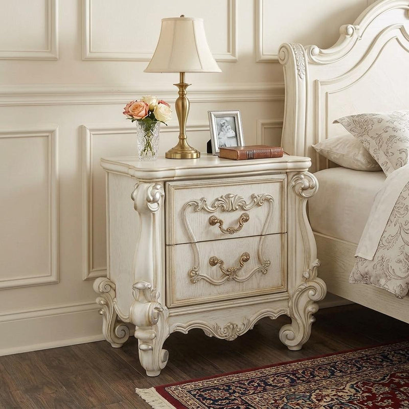 31" White Wood Two Drawer Nightstand - Bed & Bath