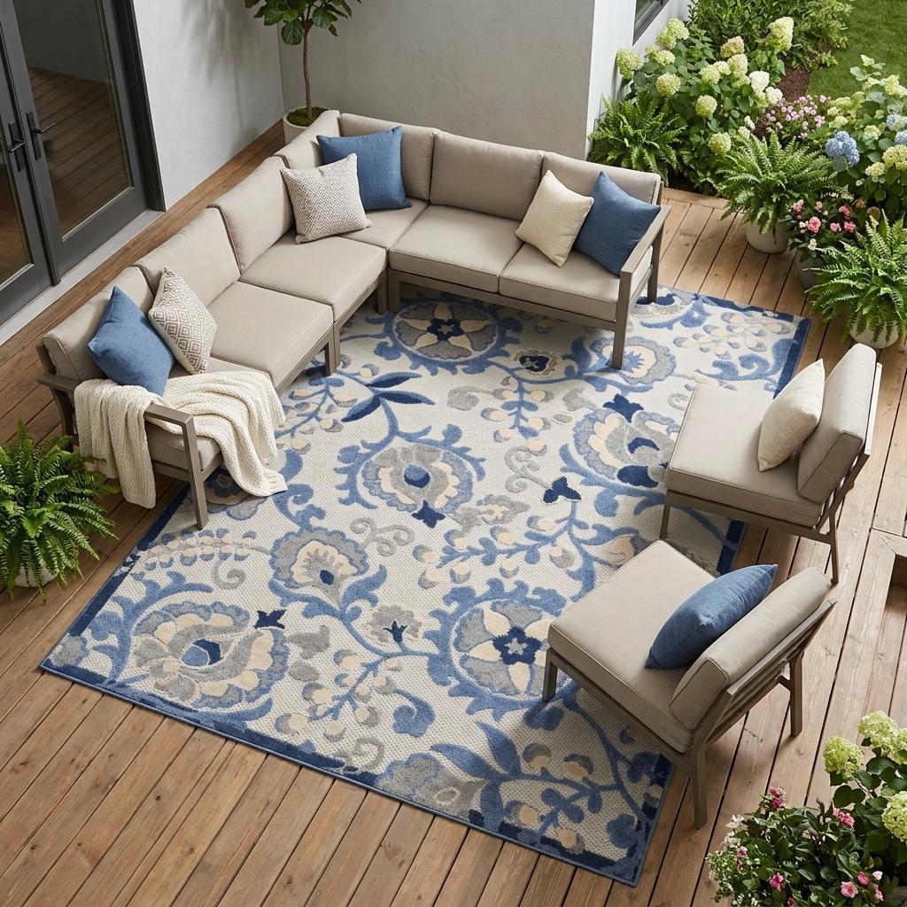 6' X 9' Blue And Gray Indoor Outdoor Area Rug - Outdoor