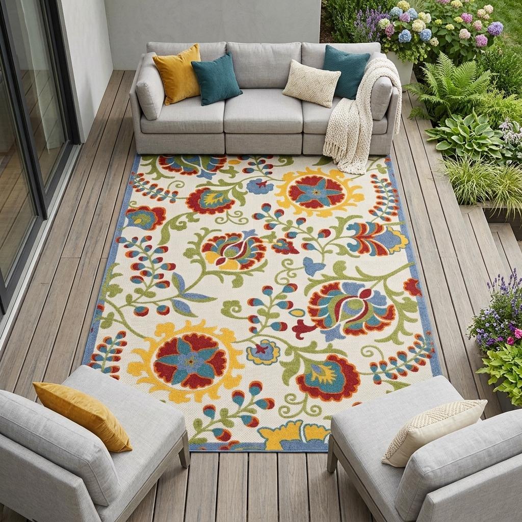 9' X 12' Green And Ivory Indoor Outdoor Area Rug - Outdoor