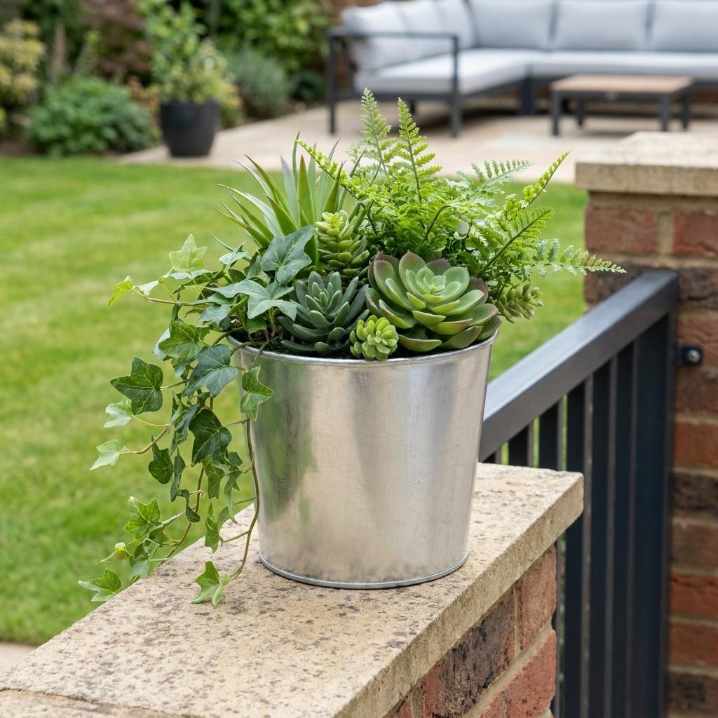6" Silver Recycled Plastic Indoor Outdoor Round Pot Planter - Sports & Outdoor
