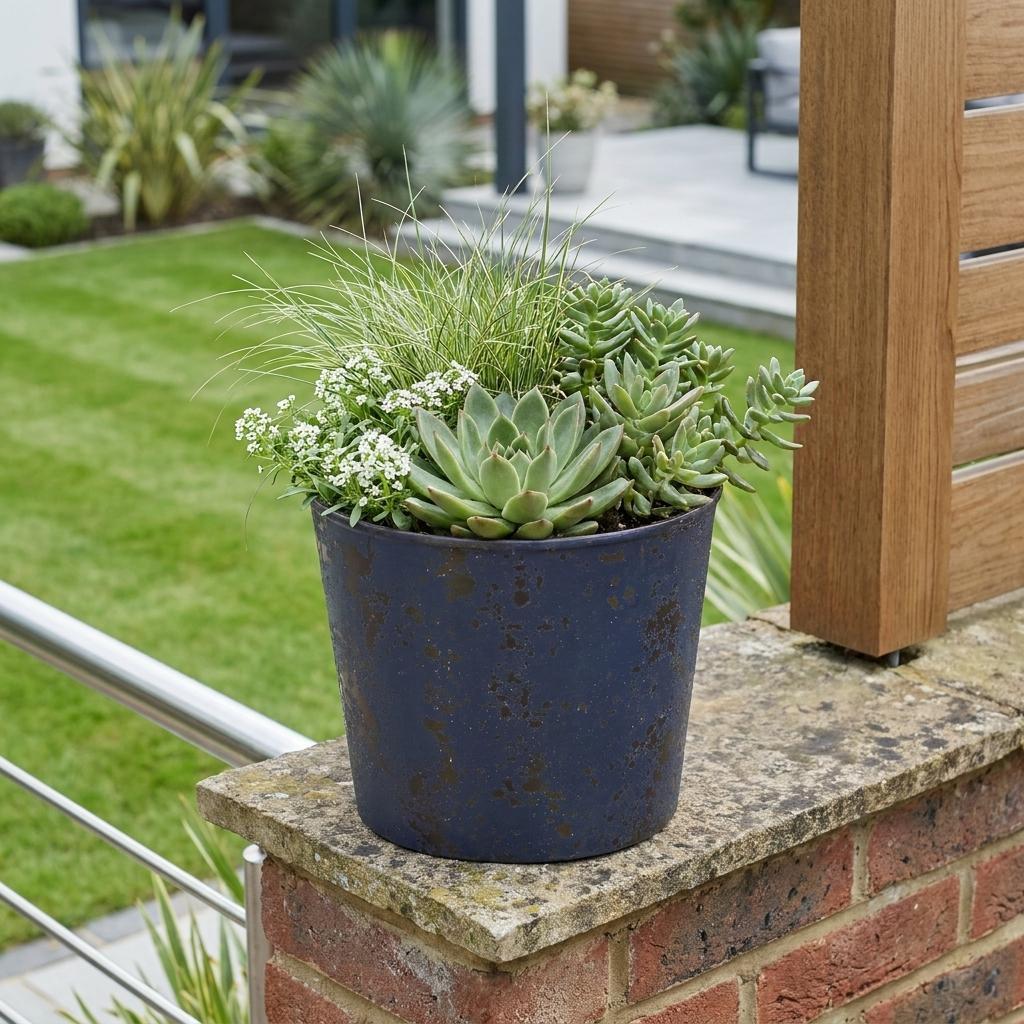 6" Blue Recycled Plastic Indoor Outdoor Round Pot Planter - Sports & Outdoor
