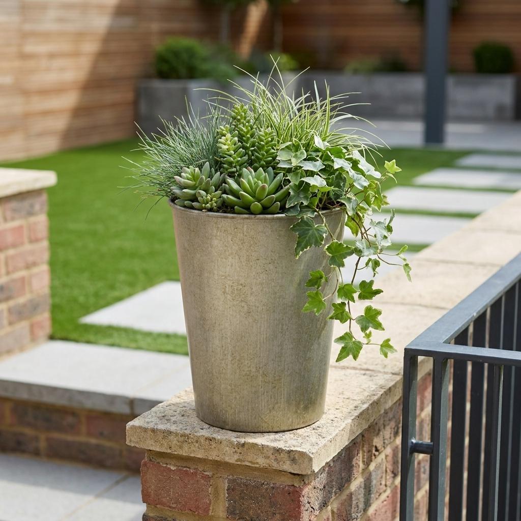 5" Gray Recycled Plastic Indoor Outdoor Round Pot Planter - Sports & Outdoor