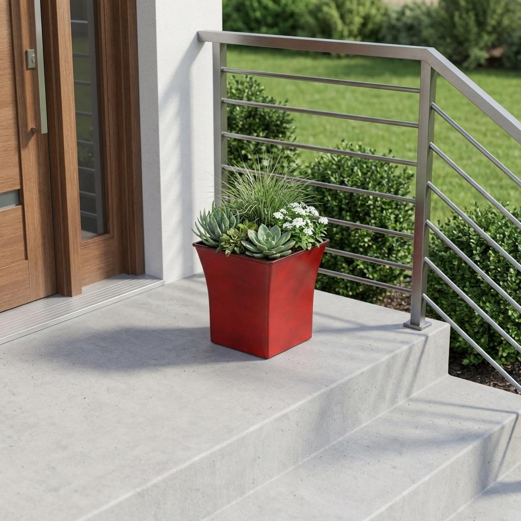 7" Red Recycled Plastic Indoor Outdoor Square Pot Planter - Sports & Outdoor