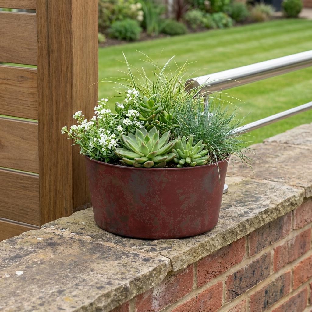12" Red Recycled Plastic Indoor Outdoor Round Pot Planter - Sports & Outdoor
