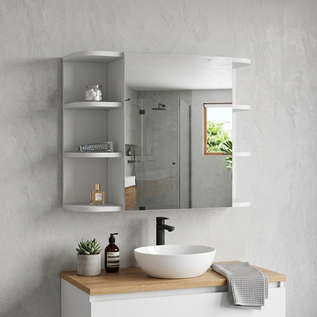 24" White Wood Wall Mounted Single Door Medicine Cabinet - Office Supplies