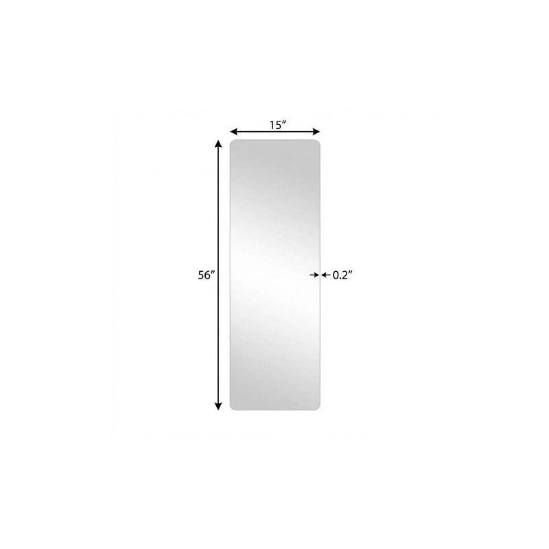 Frameless mirror dimensions: 56 in tall, 15 in wide, 0.2 in thick