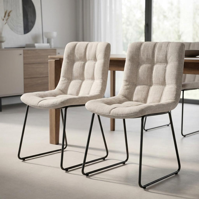 Set Of Two White And Black Upholstered Fabric Open Back Side Chairs - Kitchen & Dining