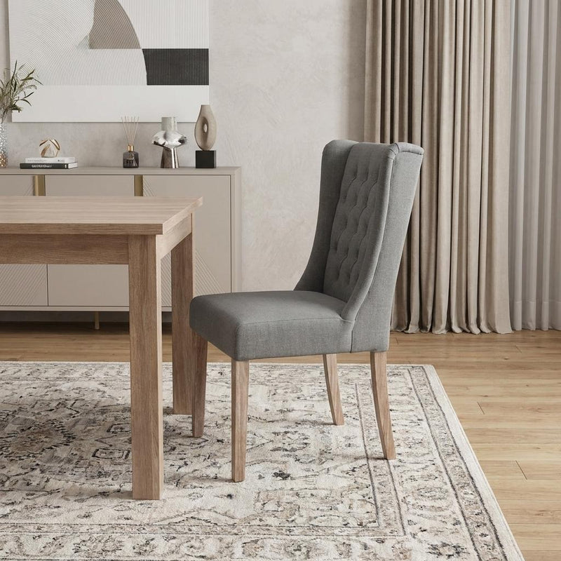 Tufted Gray and Brown Upholstered Linen Wing Back Dining Side Chair - Kitchen & Dining