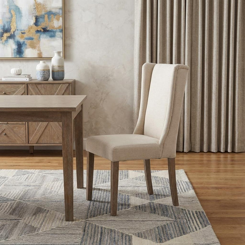 Tufted Cream and Brown Upholstered Linen Wing Back Dining Side Chair - Kitchen & Dining