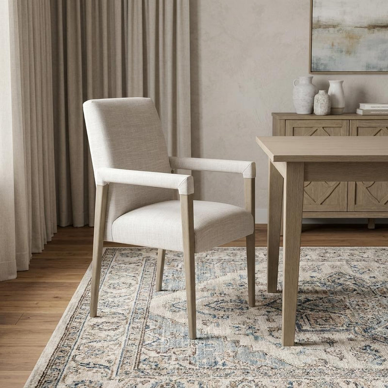 Cream and Brown Upholstered Fabric King Louis Back Dining Arm Chair - Kitchen & Dining