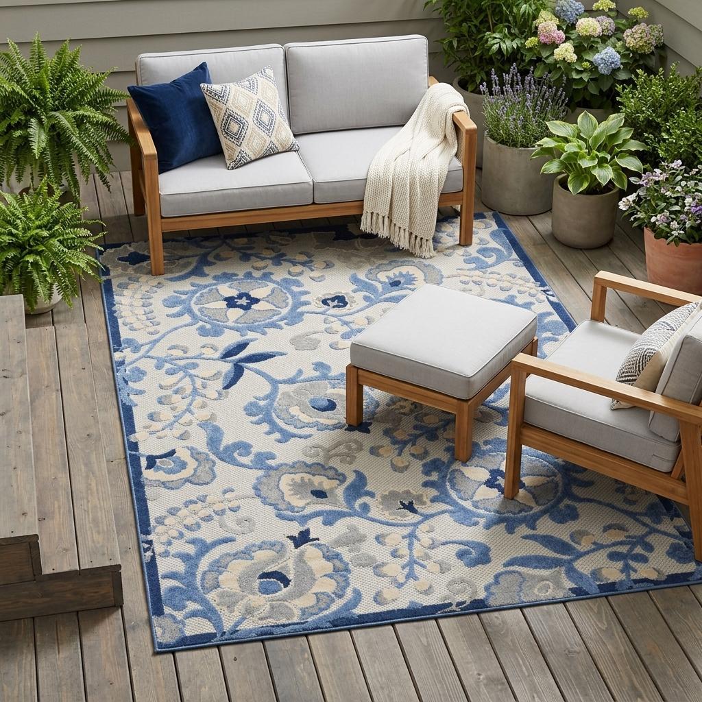 4' X 6' Blue And Gray Indoor Outdoor Area Rug - Outdoor