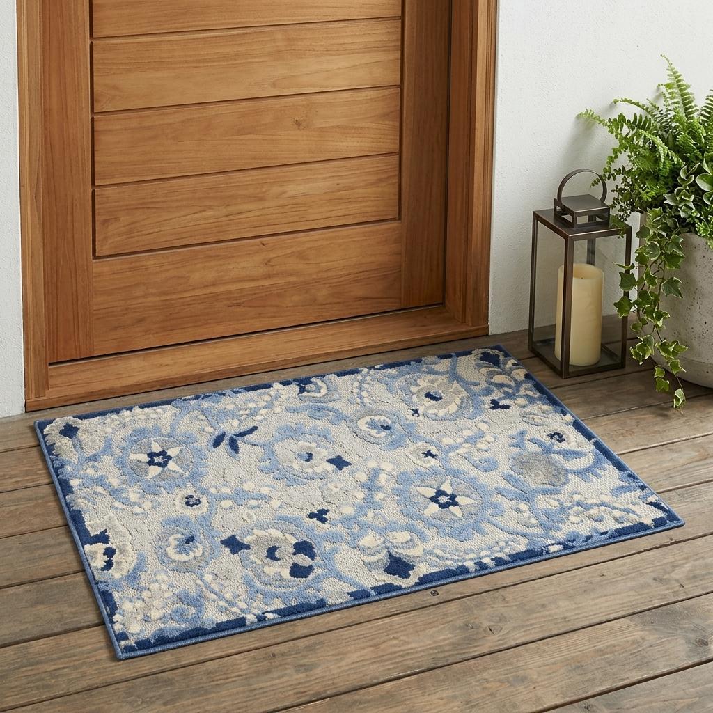 3' X 4' Blue And Gray Indoor Outdoor Area Rug - Outdoor