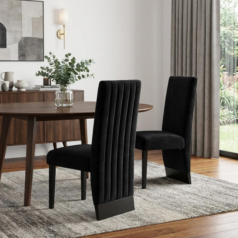 Set of Two Black Upholstered Velvet Dining Side Chairs - Kitchen & Dining