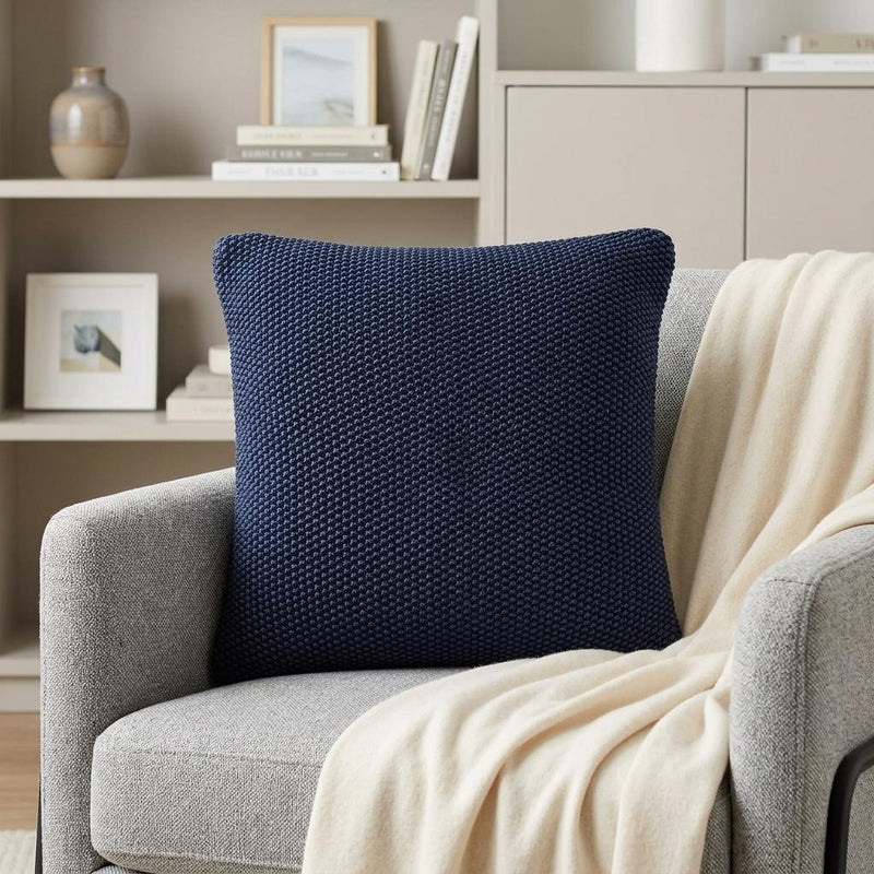 18" X 5" X 18" Transitional Blue Pillow Cover With Poly Insert - Home Decor
