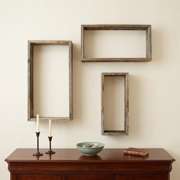 Set of Three Gray Wood Hanging Dimensional Sculpture - Home Decor