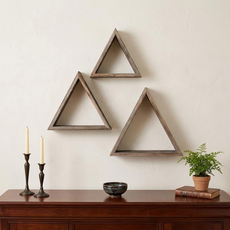 Set of Three Gray Wood Square Hanging Dimensional Sculpture - Home Decor