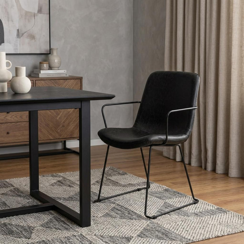 Black Upholstered Faux Leather Dining Arm Chair - Kitchen & Dining