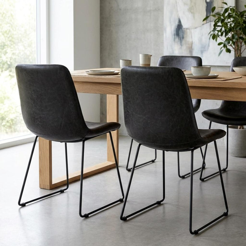 Set Of Two Black Upholstered Faux leather Side Chairs - Kitchen & Dining