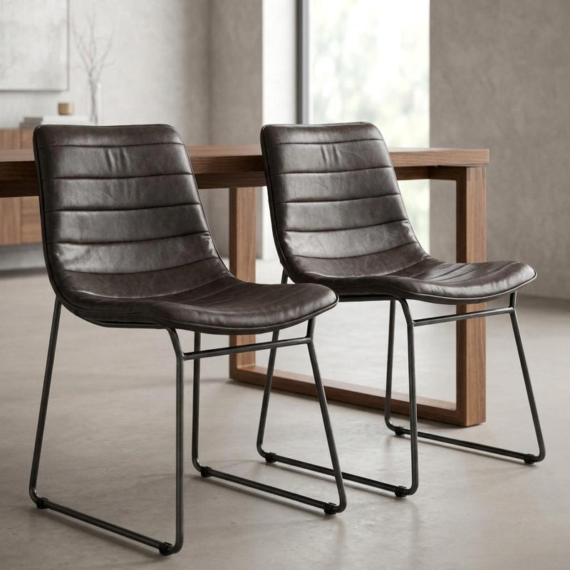 Set Of Two Black Upholstered Faux leather Side Chairs - Kitchen & Dining
