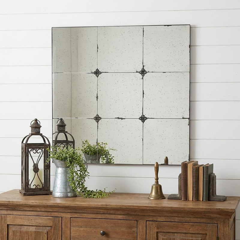 36" Black Square Iron Framed Antiqued Glass Accent Mirror - Bed & Bath
